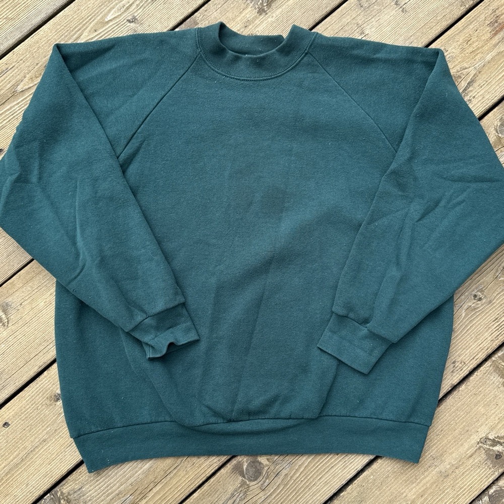 Vintage 90s Blank Crewneck Sweatshirt Forest Green Pullover XL Fruit Loom